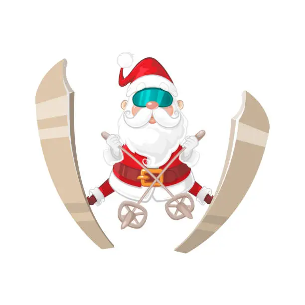 Vector illustration of Santa Claus ski jumping - isolated on transparent background