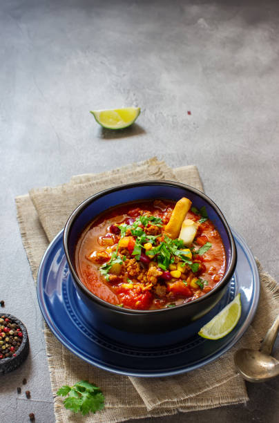 istock Chili soup in blue bowl. 1044373438