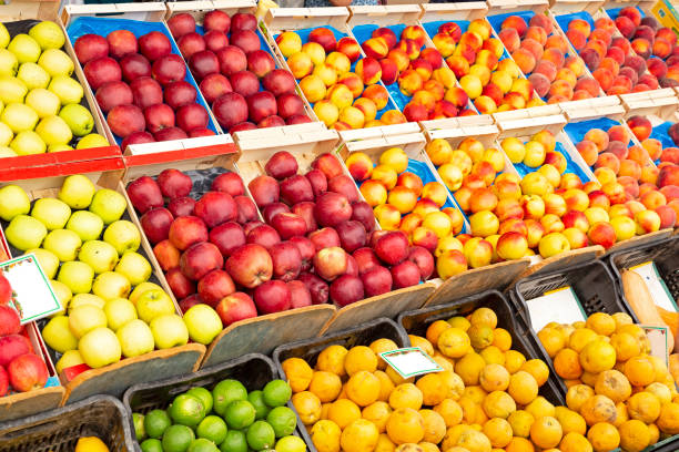 istock Fresh fruits on display on a market in Greece 1044376274
