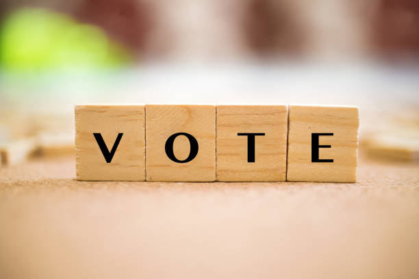 istock Vote word on Wooden cube against blurred background 1044387586