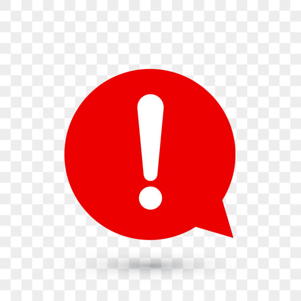 wykrzyknik dla ikony wektora ostrzegawczego lub uwagi w czerwonym bańce czatu z cieniem na przezroczystym tle - risk symbol safety sign stock illustrations