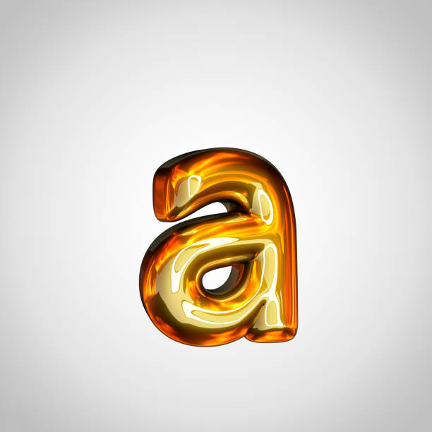 istock Golden letter A lowercase with fire reflection isolated on white background 1044392478