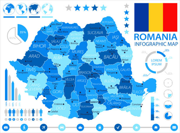 ilustrações de stock, clip art, desenhos animados e ícones de 05 - romania - blue spot infographic 10 - transsylvania