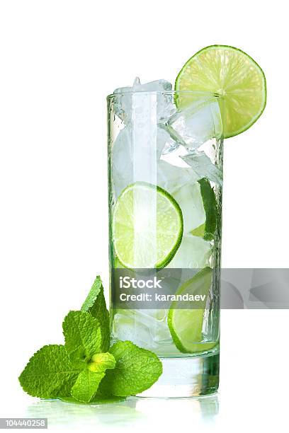 Tall Water Glass With Icy Limeade And Mint Leaves Stock Photo - Download Image Now - Clean, Close-up, Cocktail