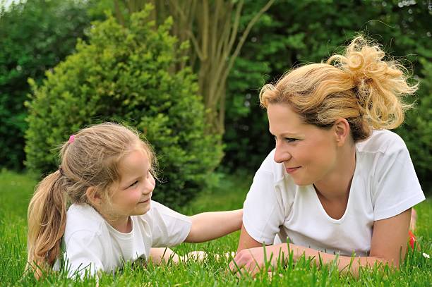 istock Young mother and dauhter laying on the grass 104440709