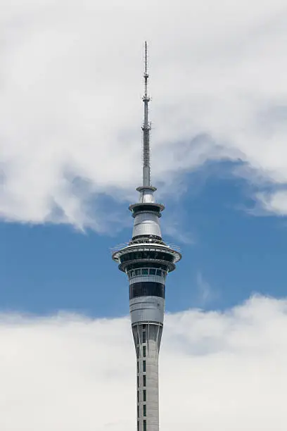 skytower of Auckland, New Zealand, between the clouds