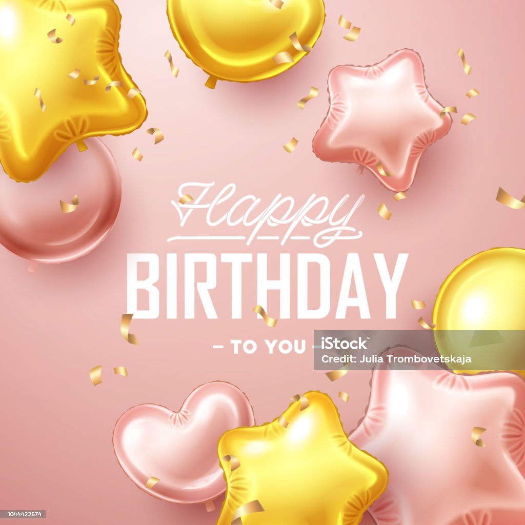 Happy Birthday background with pink and gold floating balloons Vector illustration Birthday stock vector