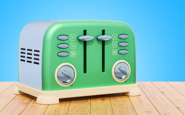 istock Retro toaster on the wooden table. 3D rendering 1044422910