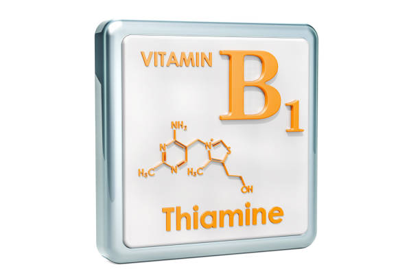 witamina b1, tiamina. ikona, wzór chemiczny, struktura molekularna na białym tle. renderowanie 3d - vitamin b1 zdjęcia i obrazy z banku zdjęć