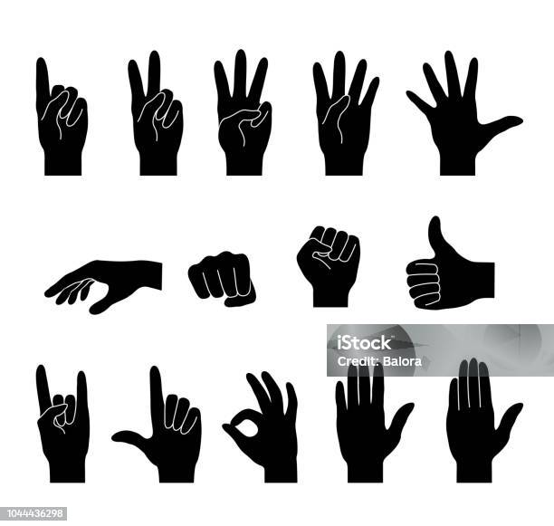 Hand Collection Isolated Black Silhouette Stock Illustration - Download Image Now - Fist, Abstract, Arm