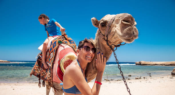 istock Mother and Daughter Enjoying Riding a Camel in Egyot 1044448604