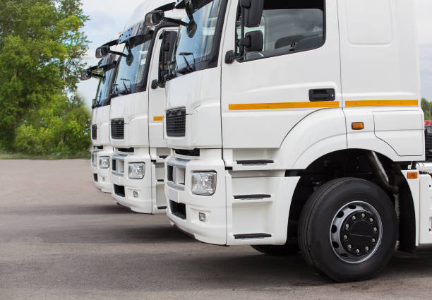 istock big trucks on the road, close-up 1044448962