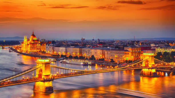istock Budapest city night scene. View at Chain bridge 1044459924