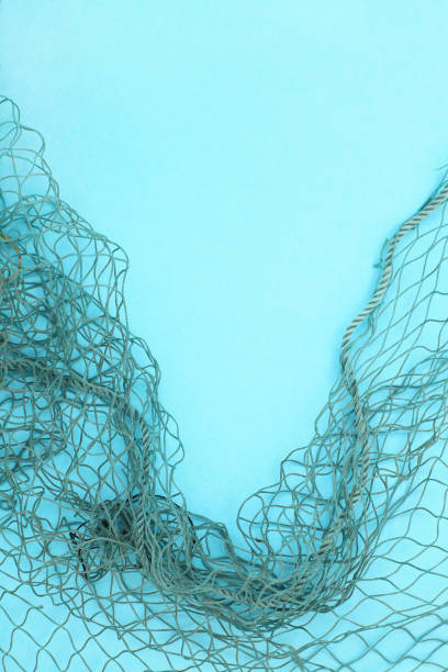 istock Fishing net with space for your text. Blue background for a fishery theme. 1044460824