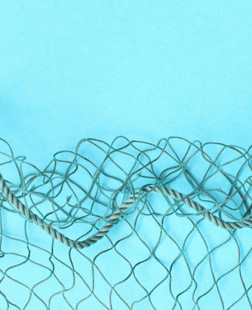 istock Fishing net with space for your text. Blue background for a fishery theme. 1044460840