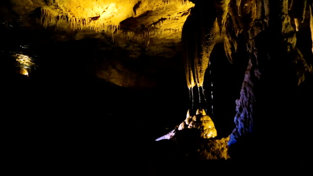 Stalactites inside ancient cave of Caucasian mountains in Kutaisi, Georgia
