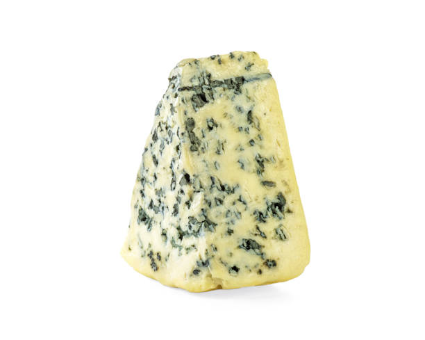istock Wedge of soft blue cheese with mold isolated on white background 1044463250