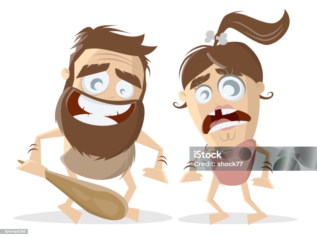Funny Cartoon Illustration Of A Prehistoric Couple Stock Illustration -  Download Image Now - Cave, Caveman, Adult - iStock