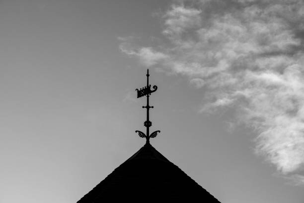 istock Silhouette of pointy weather vane on roof. 1044480036