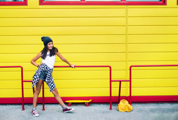 Beautiful teenage girl. City life.