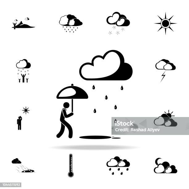 Man In The Rain With Umbrella Sign Icon Weather Icons Universal Set For Web And Mobile Stock Illustration - Download Image Now