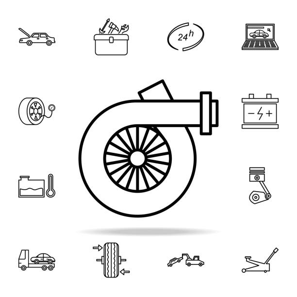 car turbo icon. Cars service and repair parts icons universal set for web and mobile car turbo icon. Cars service and repair parts icons universal set for web and mobile on colored background turbo stock illustrations
