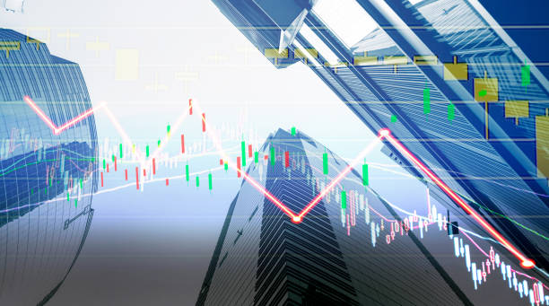 istock Composing with business building and stock chart  background 1044529108