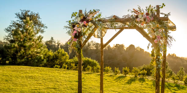 istock Chuppah on a lawn with a picturesque view 1044535786