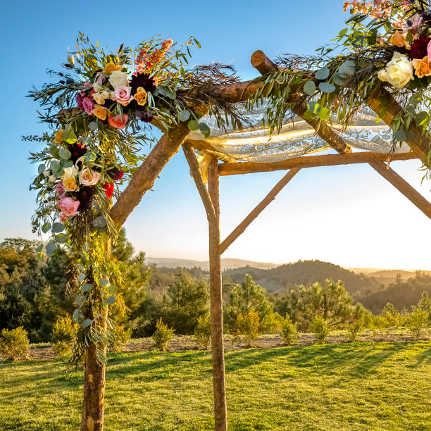 istock Lace canopy with wooden support and flowers 1044535844