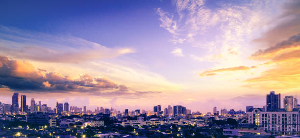 Balcony view of Bangkok city autumn sunset background