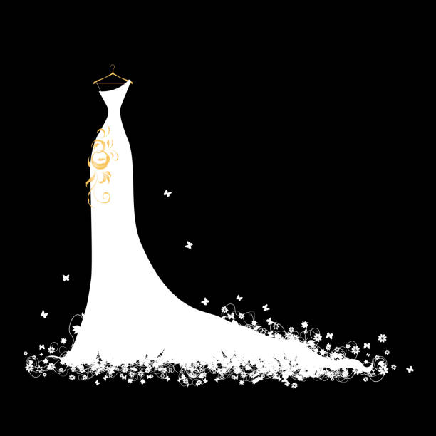 hochzeit kleid weiß auf kleiderbügel - bride women wedding flower stock-grafiken, -clipart, -cartoons und -symbole