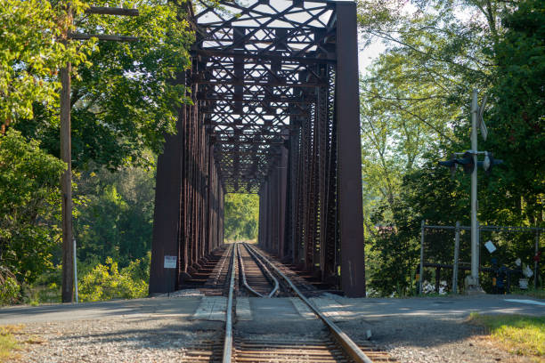 istock Vintage railway trestle crossing the river 1044589274