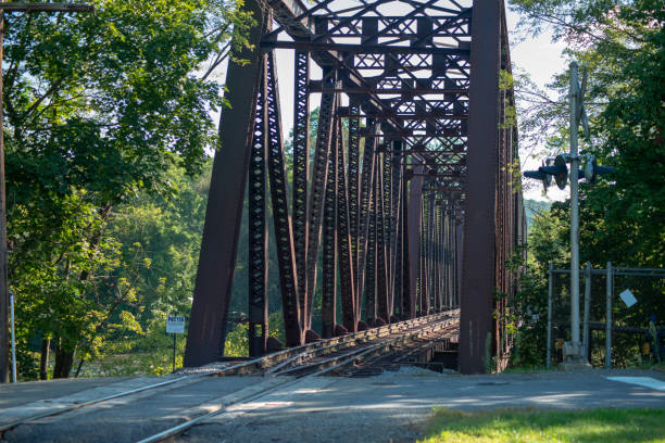 istock Vintage railway trestle crossing the river 1044589408