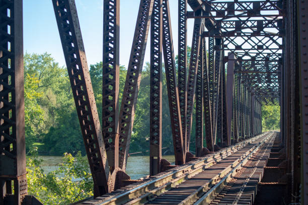 istock Vintage railway trestle crossing the river 1044589476