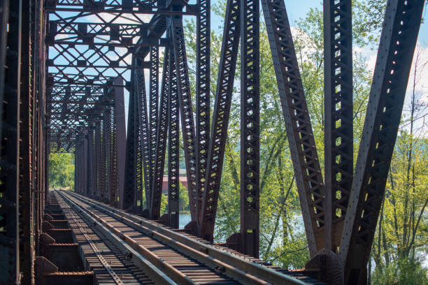 istock Vintage railway trestle crossing the river 1044589524