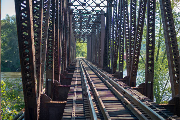 istock Vintage railway trestle crossing the river 1044589662