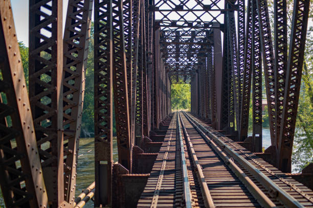 istock Vintage railway trestle crossing the river 1044592026