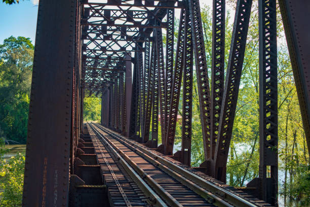 istock Vintage railway trestle crossing the river 1044592200
