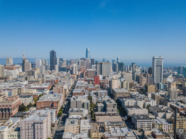 veduta aerea di nob hill e del distretto finanziario di san francisco - nob hill foto e immagini stock