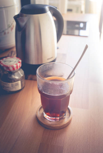 istock Hot coffee on wood counter kitchen in morning 1044602172