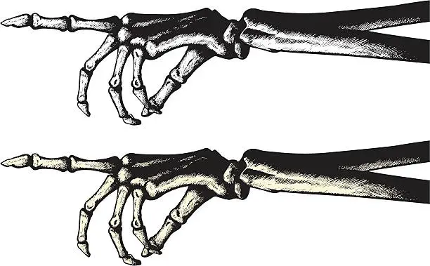 Vector illustration of Ink drawing of a pointing skeleton hand