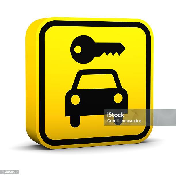 A Yellow 3d Rentacar Sign Showing A Key And A Car Stock Photo - Download Image Now