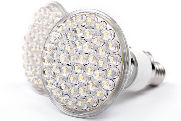 Front led bulb on yellow background