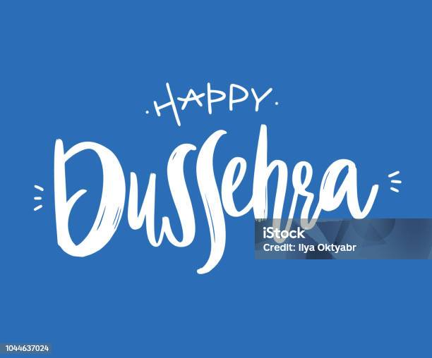 Happy Dussehra Hand Drawn Vector Lettering Modern Brush Calligraphy Vector Illustration Stock Illustration - Download Image Now