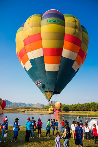 players and tourist meet at hot air balloon in Chiang Rai Singha park,Thailand