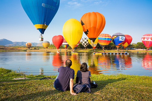 players and tourist meet at hot air balloon in Chiang Rai Singha park,Thailand