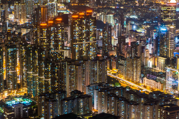 istock Beautiful architecture building pattern in hong kong city skyline 1044656722