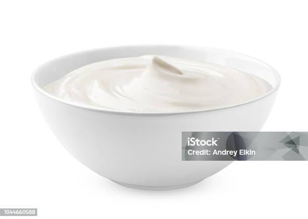 Sour Cream In Glass Mayonnaise Yogurt Isolated On White Background Clipping Path Full Depth Of Field Stock Photo - Download Image Now