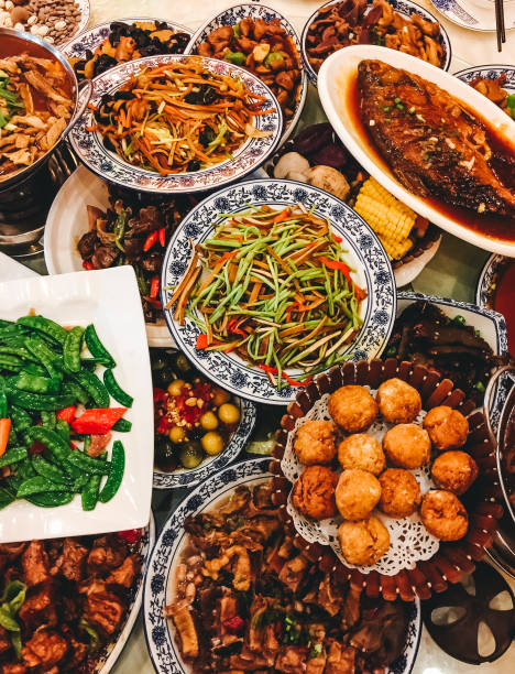 Chinese food on table in traditional festival