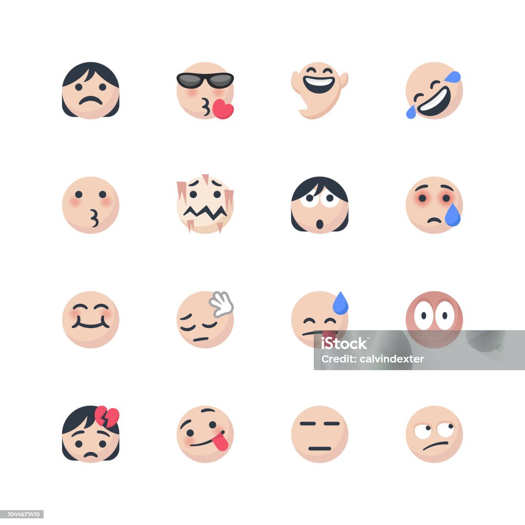 Cute emoticons set Vector illustration of a set of cute and cartoony emoticons. Flat design and bright colors. Anger stock vector